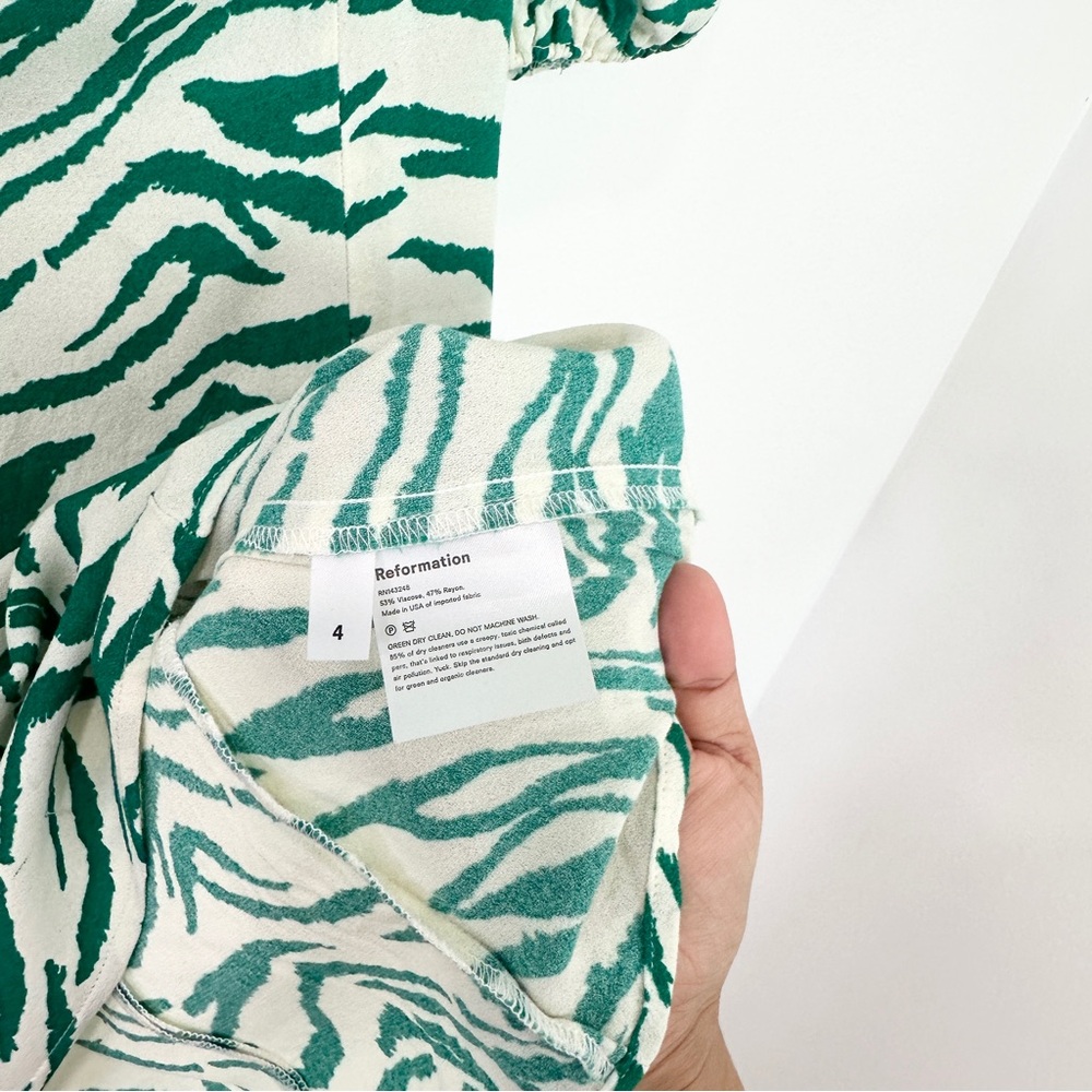 Reformation Green and Cream Zebra Print Mini Dress - Picture 5 of 8